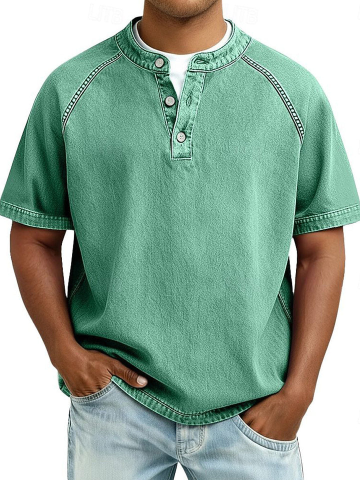 Men's Short Sleeve Button-Down Shirt – Loose Fit Cotton Casual