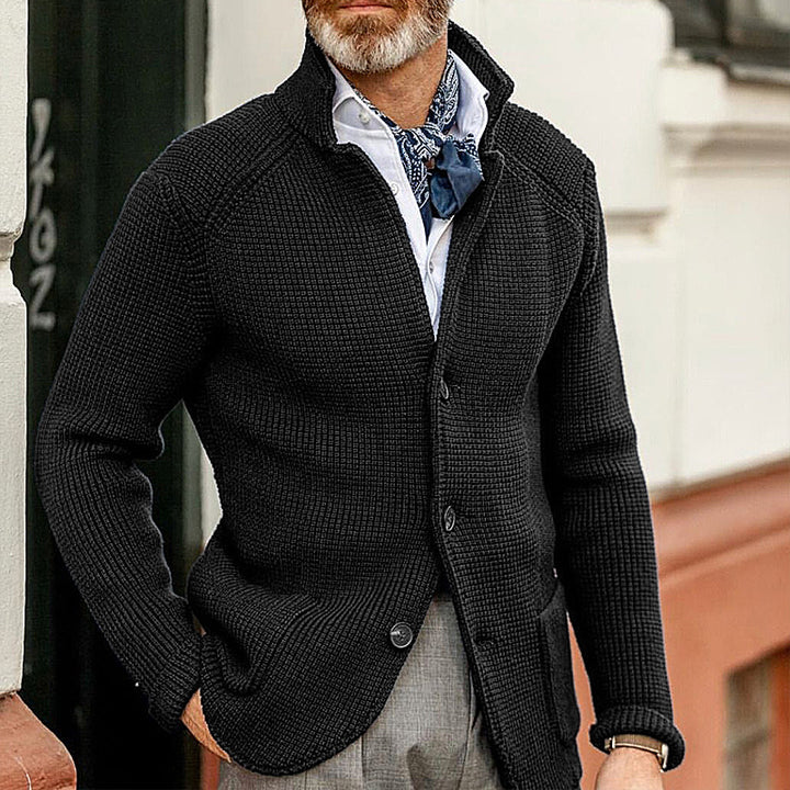 Men's Knitted Stand Collar Cardigan Jacket – Modern Structured Design
