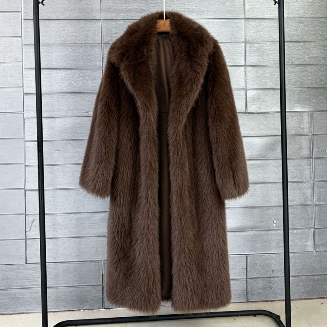Women's Suit Collar Faux Fur Coat – Relaxed Urban Silhouette