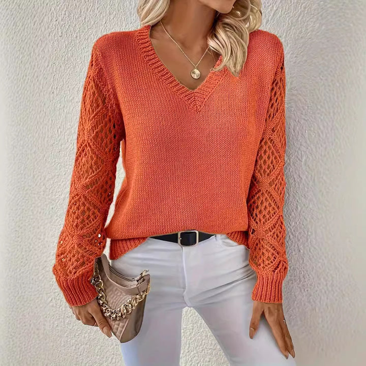 Women's Knitted V-Neck Sweater – Relaxed Fit Pullover