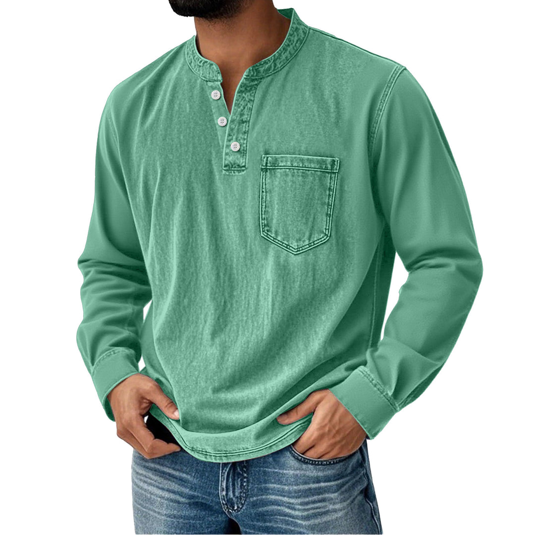 Men's Cotton Printed Long-Sleeve T-Shirt – Slim Fit Three-Button