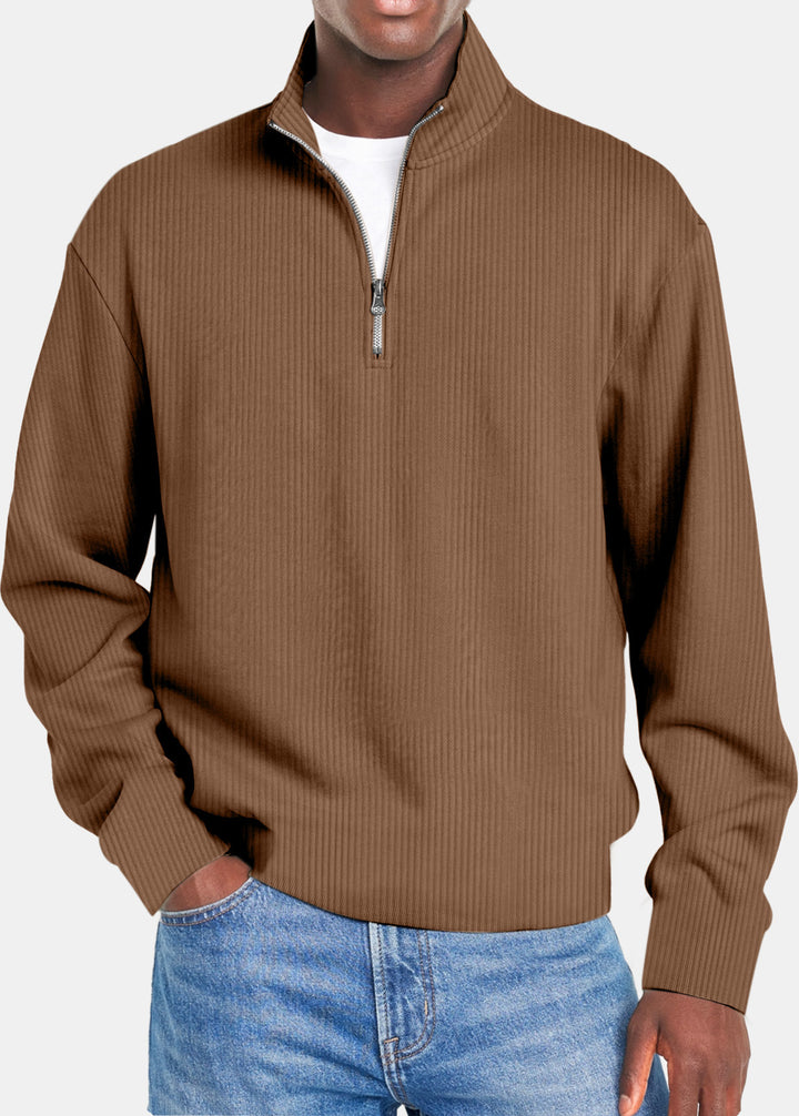 Men's Zipper Sweater - Slim Fit Sporty Knit, Long Sleeve