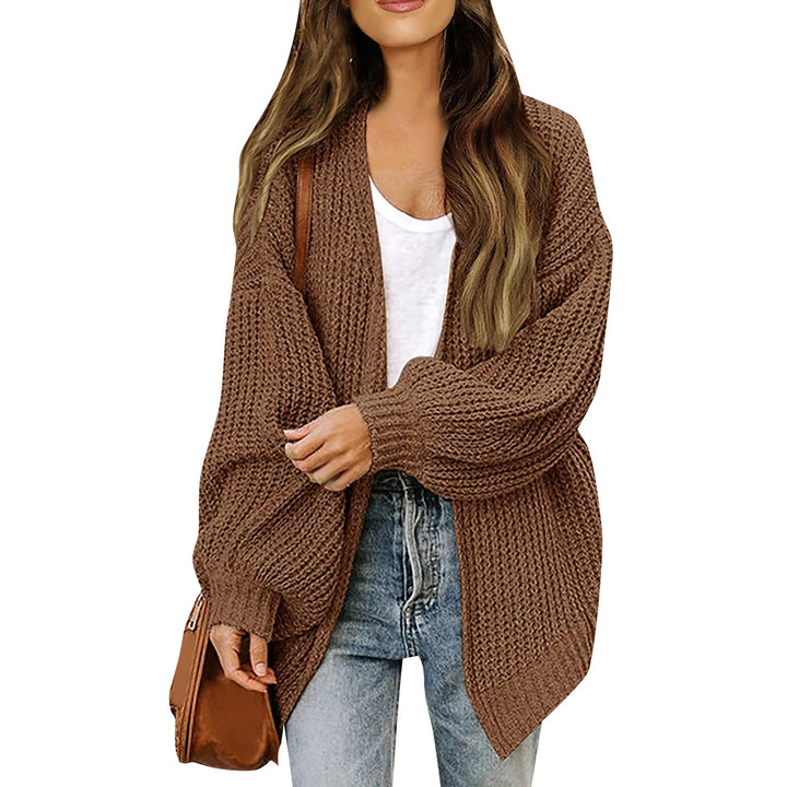 Chunky Knit Cardigan – Women's Lantern Sleeve Cotton Blend with Pockets