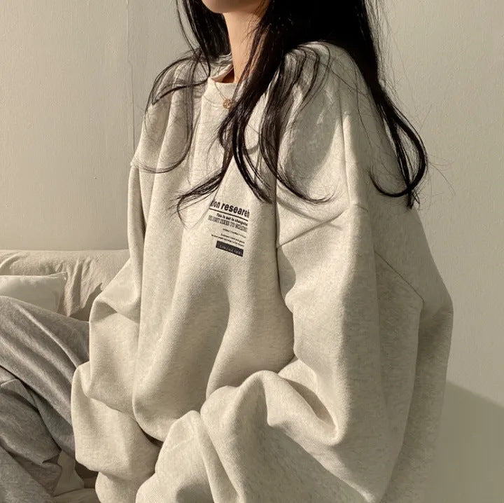 Women's Fleece-Lined Cotton Sweatshirt – Loose Fit, Medium Length