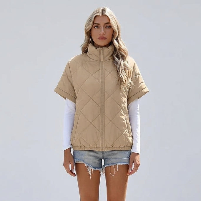 Women's Diamond Quilted Nylon Jacket – Lightweight Zip Outerwear