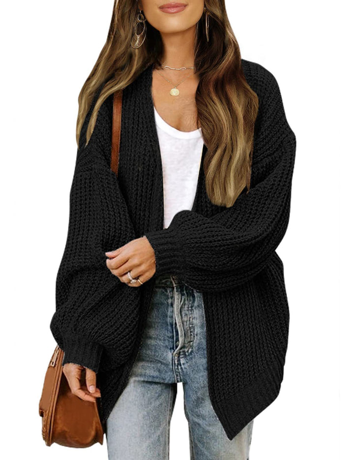 Chunky Knit Cardigan – Women's Lantern Sleeve Cotton Blend with Pockets