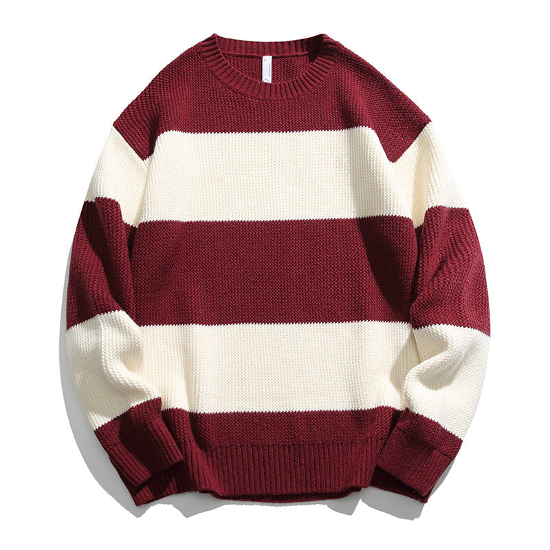 Unisex Striped Knit Sweater – Soft Cotton Relaxed Fit Pullover