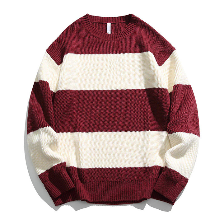 Unisex Striped Knit Sweater – Soft Cotton Relaxed Fit Pullover