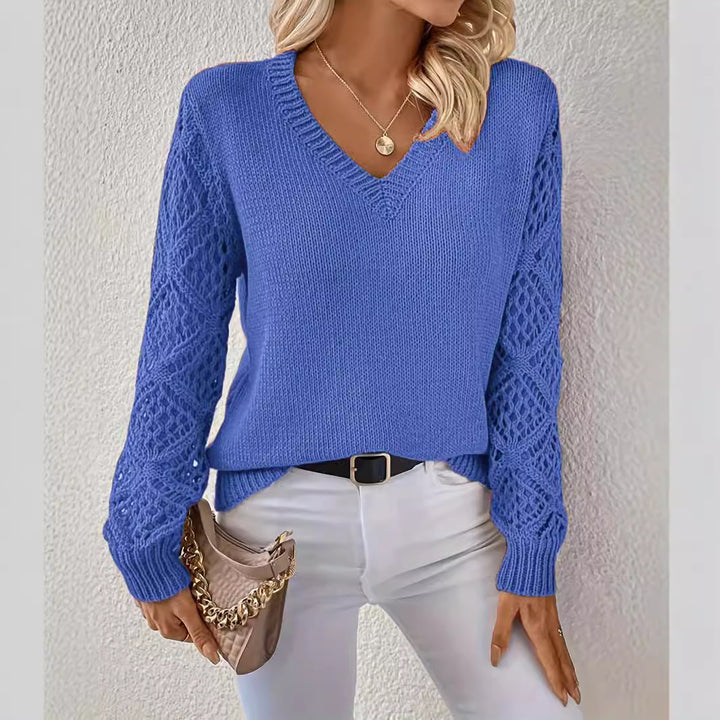 Women's Knitted V-Neck Sweater – Relaxed Fit Pullover