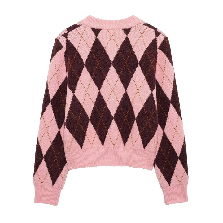 Diamond Jacquard Knit Coat for Women – Relaxed Layered Street Style