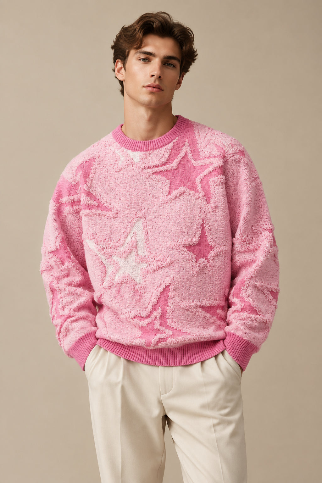 Men's Star Jacquard Knit Sweater – Relaxed Fit Pullover by