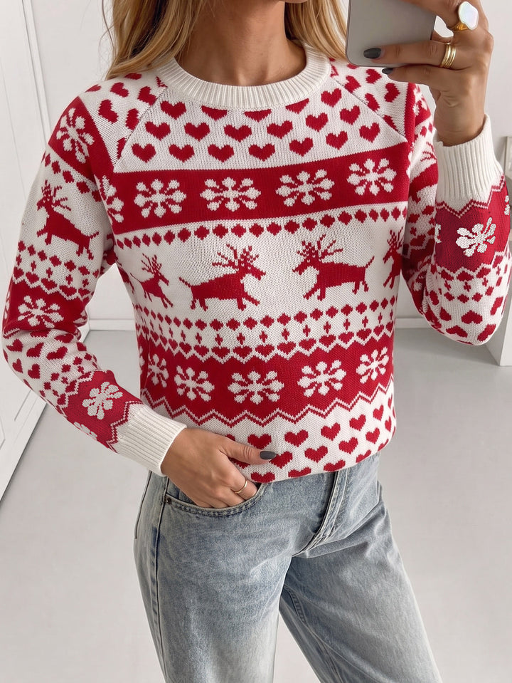 Women's Knitted Pullover Sweater, Jacquard Animal Pattern