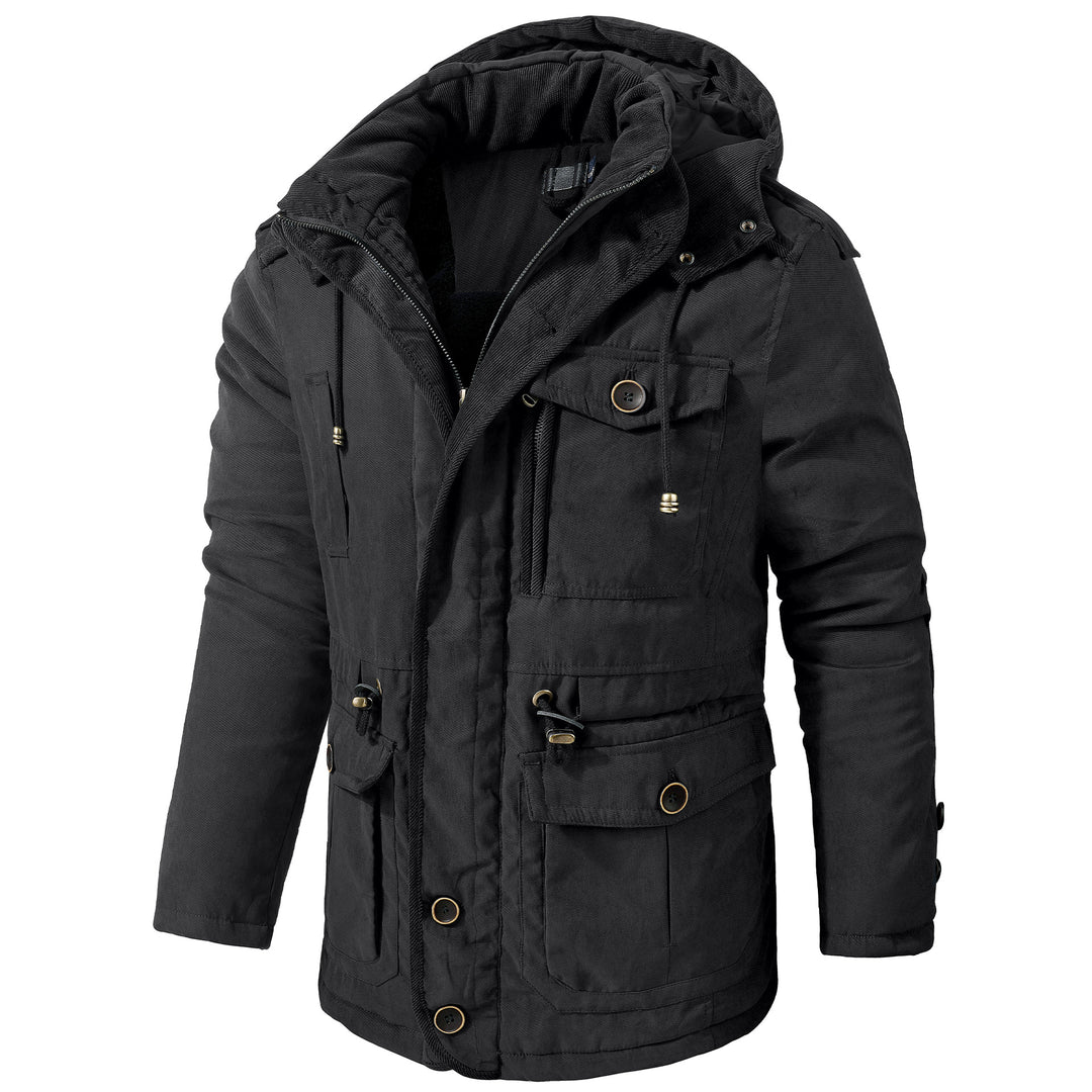 Men's Fleece-Lined Coat – Mid-Length Loose Fit with Patch Pockets