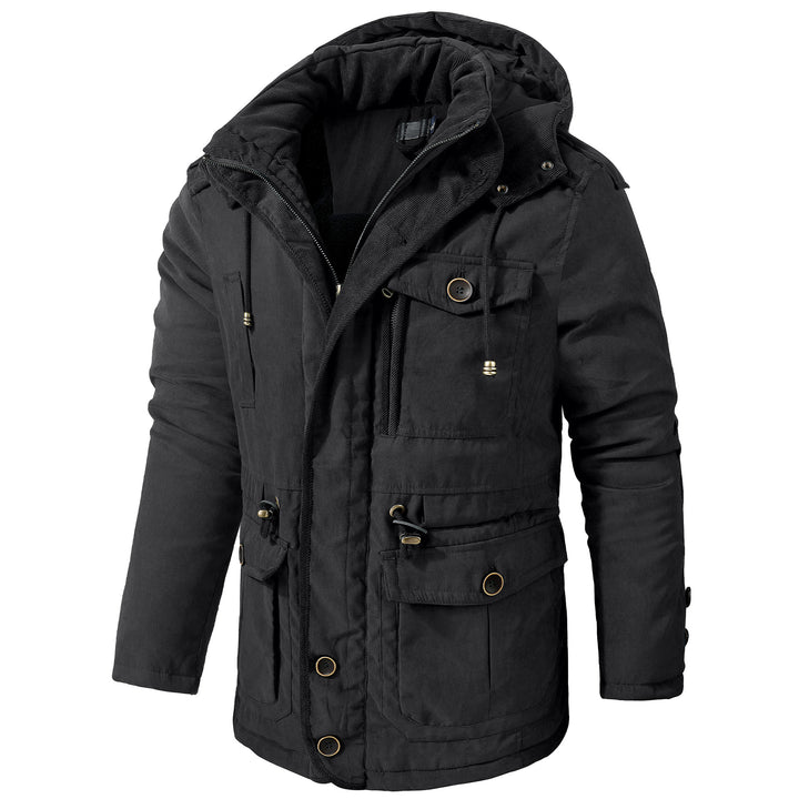 Men's Fleece-Lined Coat – Mid-Length Loose Fit with Patch Pockets