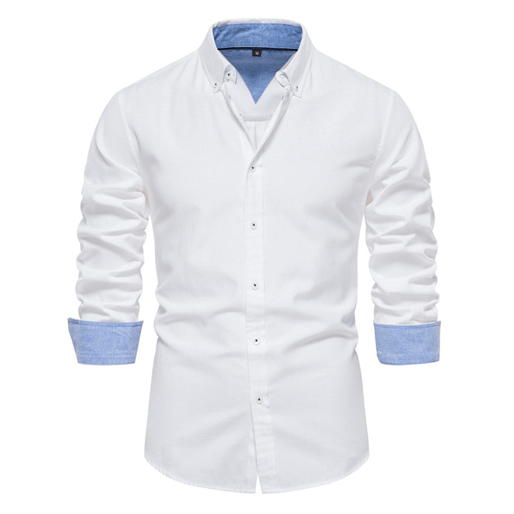 Men's Cotton Blend Long Sleeve Shirt – Solid Color Classic Fit