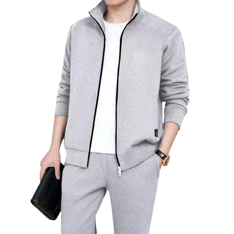 Men's Stand Collar Two Piece Set – Relaxed Zip Cardigan & Jogger