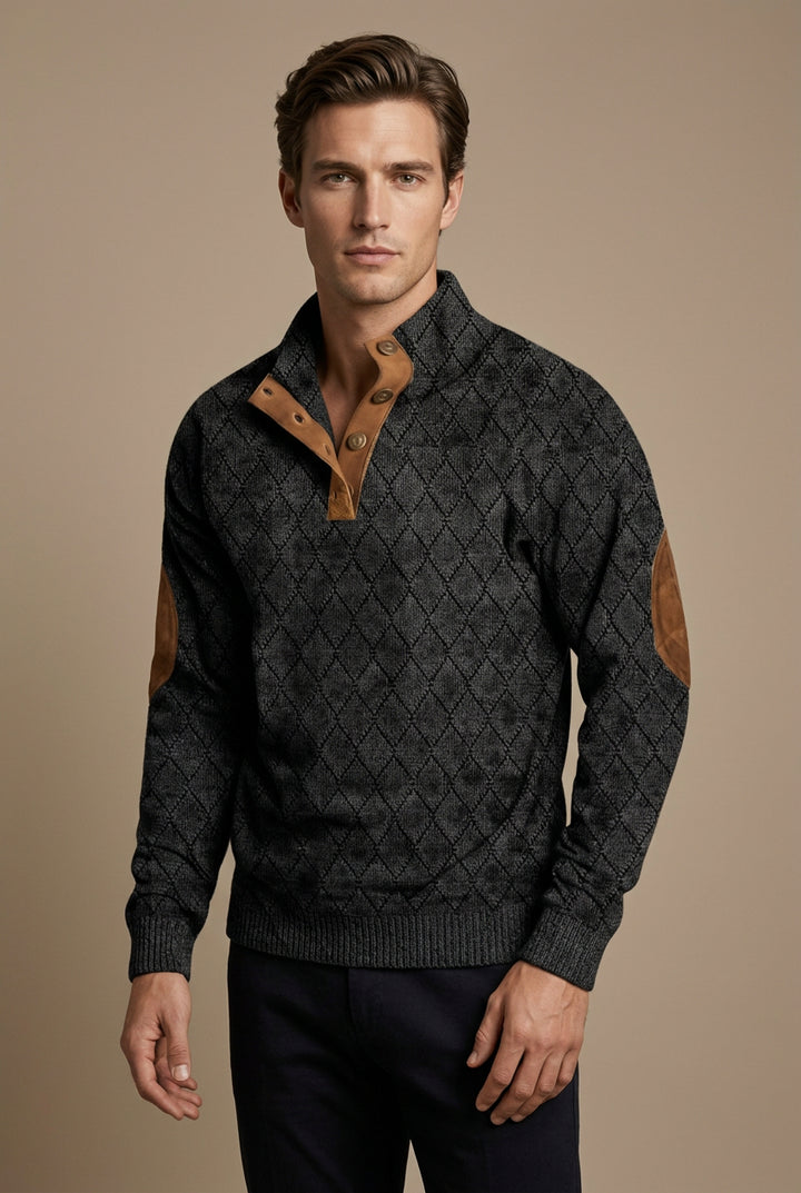 Men's Sweater – Retro 3D Digital Print Pullover, Textured Look
