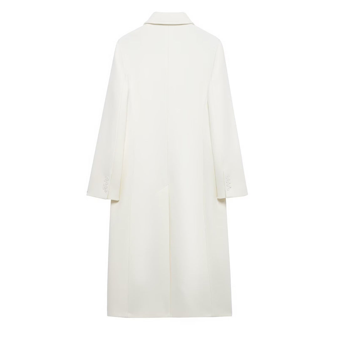 Women's Double-Breasted Long Coat – Tailored Lapel Silhouette
