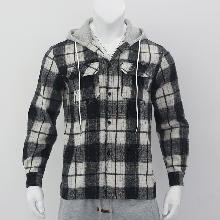 Men's Flannel Plaid Cotton Shirt – Jacquard Hooded Cardigan