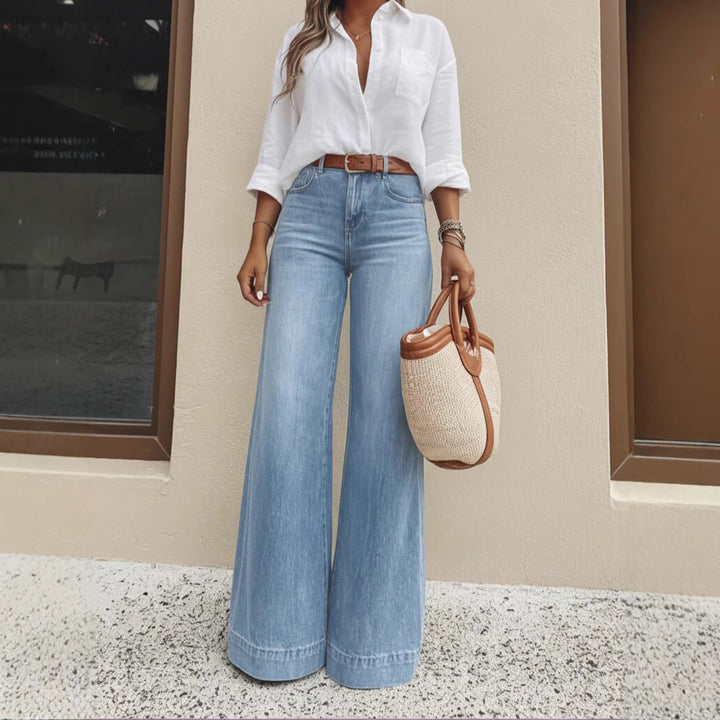 Women's Cotton Wide Leg Jean Trouser – Vintage Washed Streetwear Fit