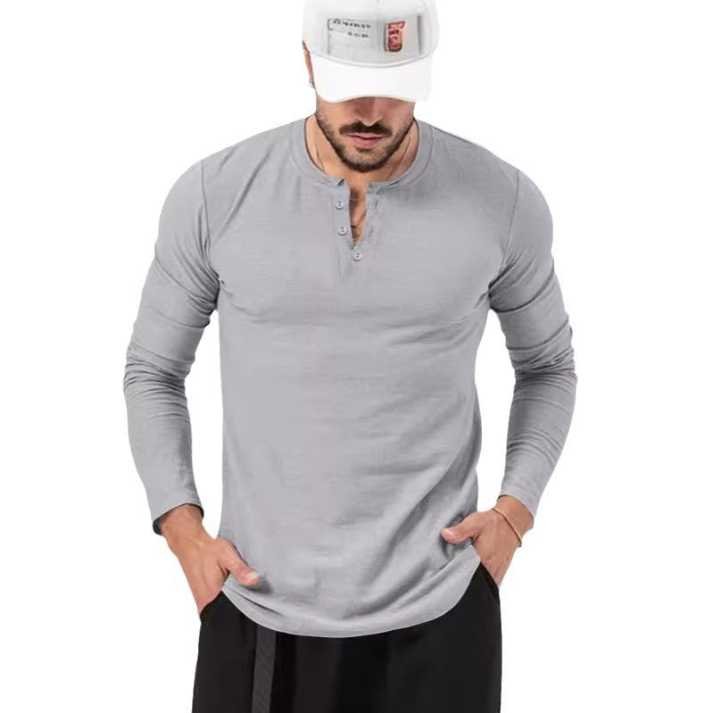 Men's Henley Long Sleeve T-Shirt – Regular Fit, Pullover, Cotton Blend