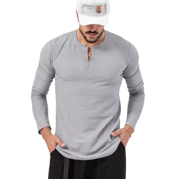 Men's Henley Long Sleeve T-Shirt – Regular Fit, Pullover, Cotton Blend