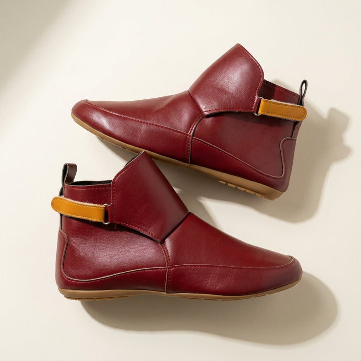 Women's Flat Leather Ankle Boot – Velcro Strap, Contrast Stitching