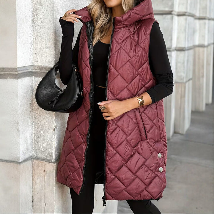 Women's Sleeveless Zip-Up Vest – Mid-Length Cotton Filled