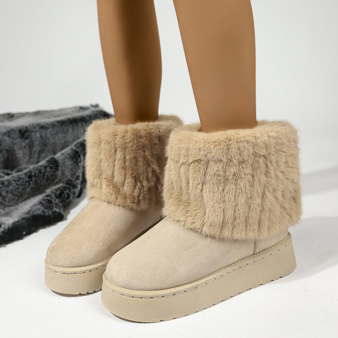 Women's Platform Mid Boots – Furry Plush Lined, Thick Sole Comfort