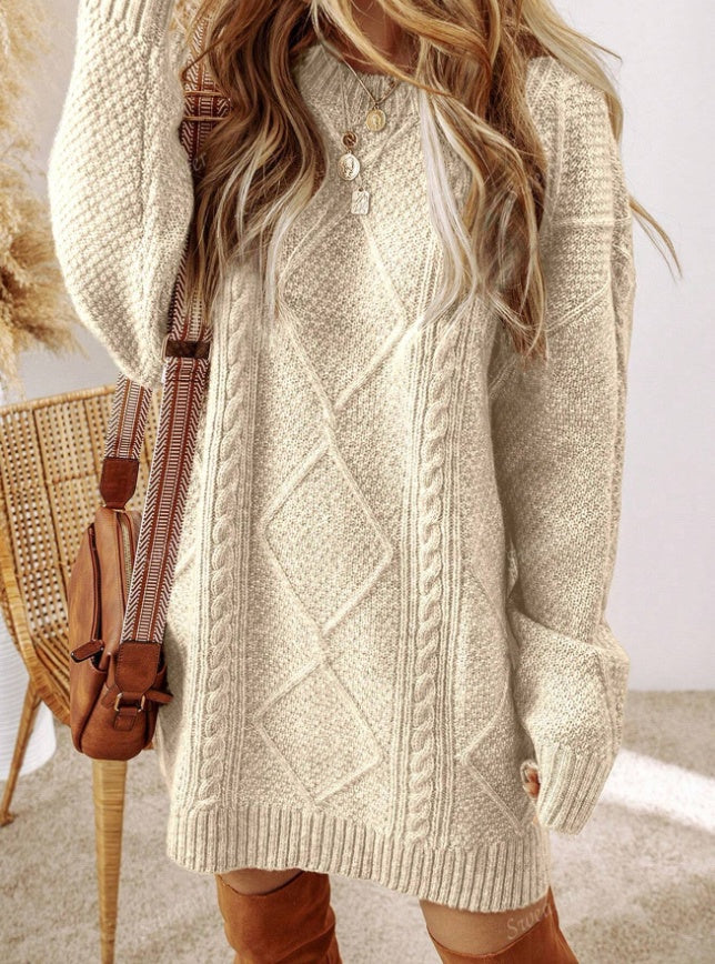 Women's Knit Sweater Mini Dress – High Waist Pullover Silhouette