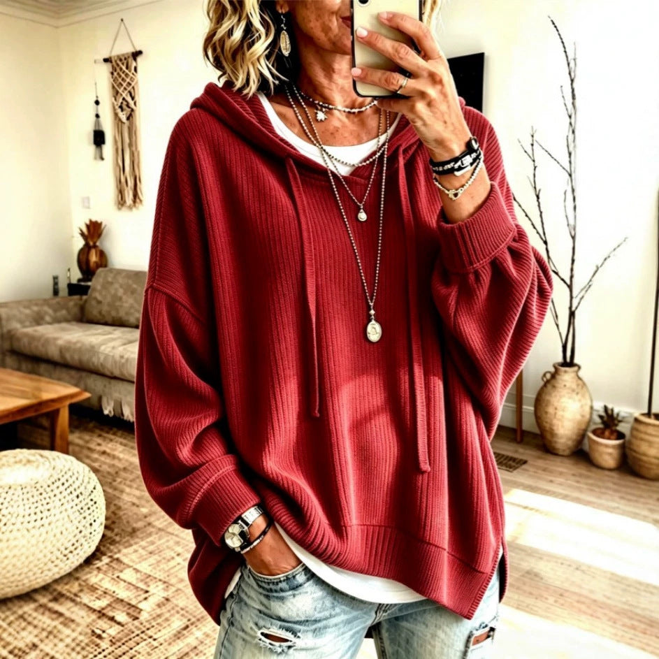Women’s Hooded Sweatshirt – Relaxed Fit Patchwork Pullover