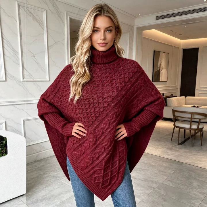 Women's Turtleneck Sweater – Cape-Style, Soft Knit Drape