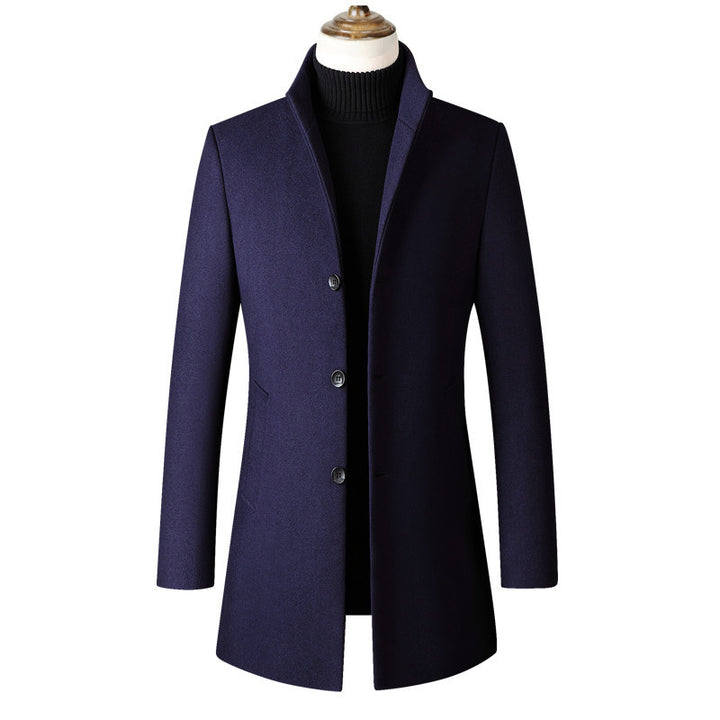 Men's Stand Collar Trench Coat – Mid-Length Streamlined Fit