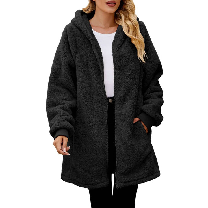Women's Plush Hooded Zip Cardigan Coat – Soft Velvet-Look Layer