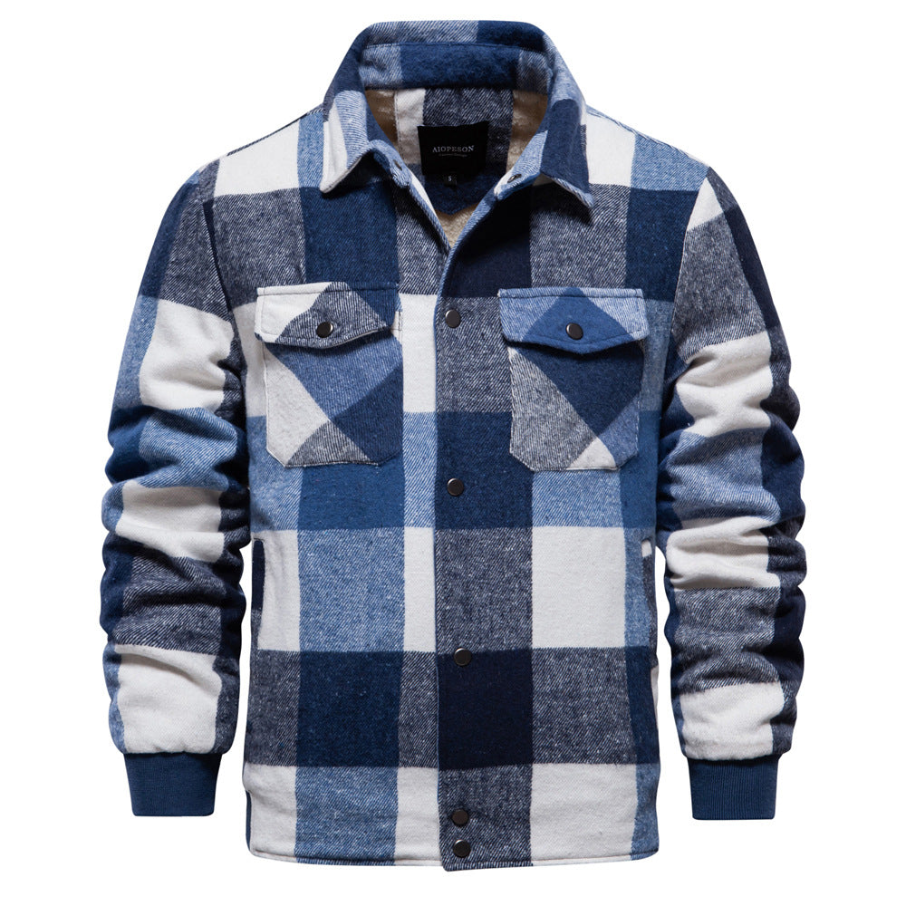 Men's Cotton Plaid Jacket – Casual Regular Fit With Zipper Pockets
