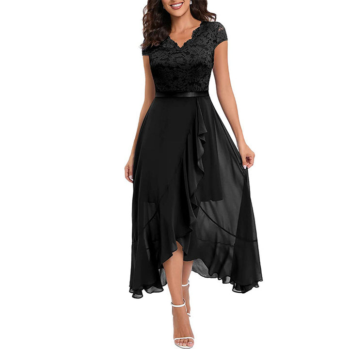 Lace Mesh Midi Dress for Women – High Waist A-Line Gown