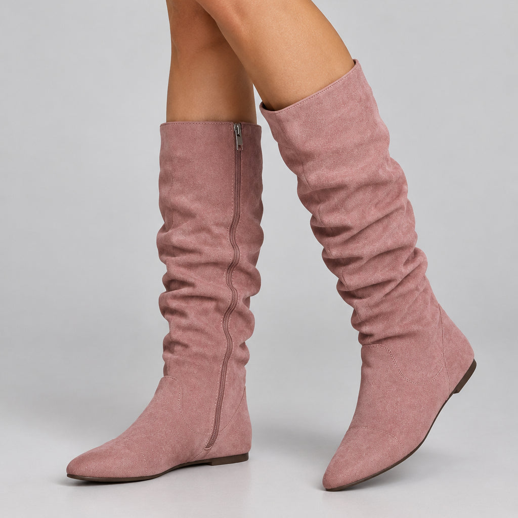 Vegan Leather Mid-Calf Boot for Women – Pleated with Side Zipper
