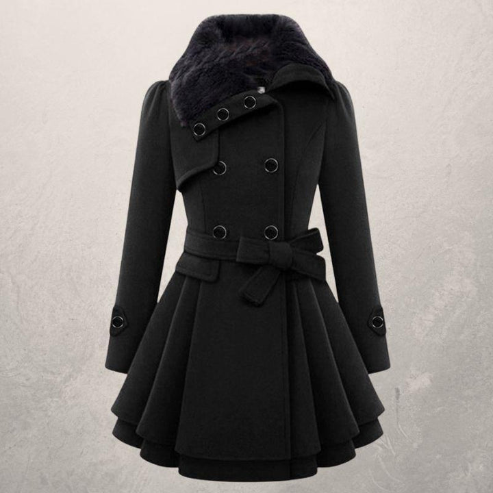 Women's Wool Blend Coat – Double-Breasted Slim Mid-Length Jacket