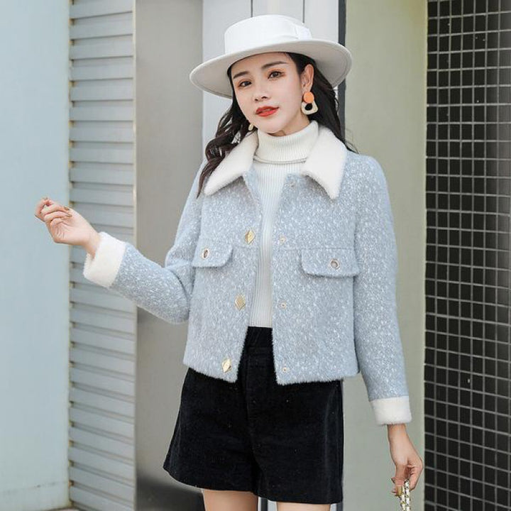 Women's Woolen Coat – Relaxed Fit, Waist-Length Silhouette