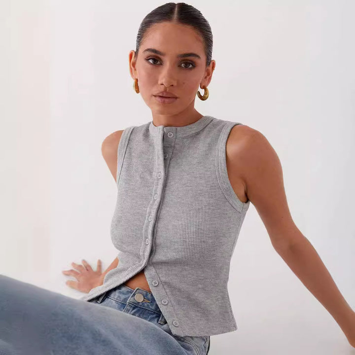 Women's Slim Fit Sleeveless Vest – Modern Cropped Cardigan Style
