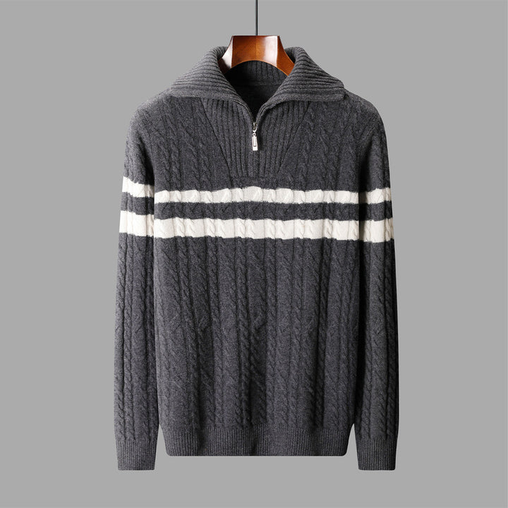 Men's High Collar Quarter Zip Sweater – Thickened Textured Knit