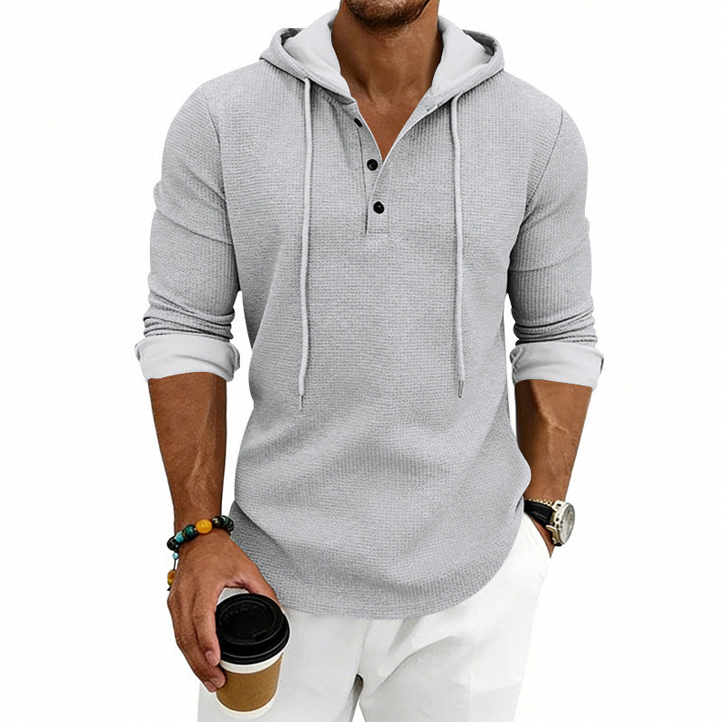 Men's Henley Sweatshirt – Soft Cotton-Blend Pullover with Hood