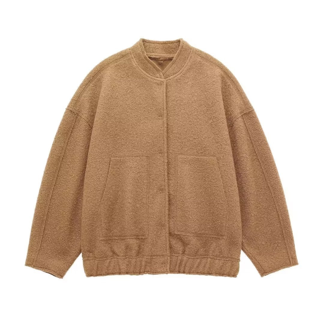 Women's Bomber Jacket Coat – Relaxed Fit with Utility Pockets