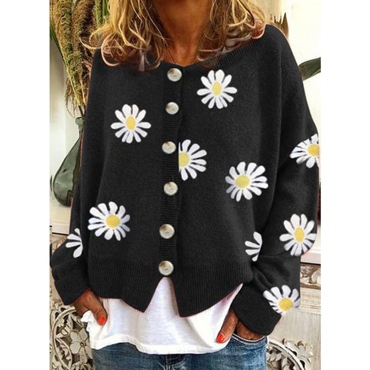 Women's Knit Cardigan – Casual Loose Fit Printed Design