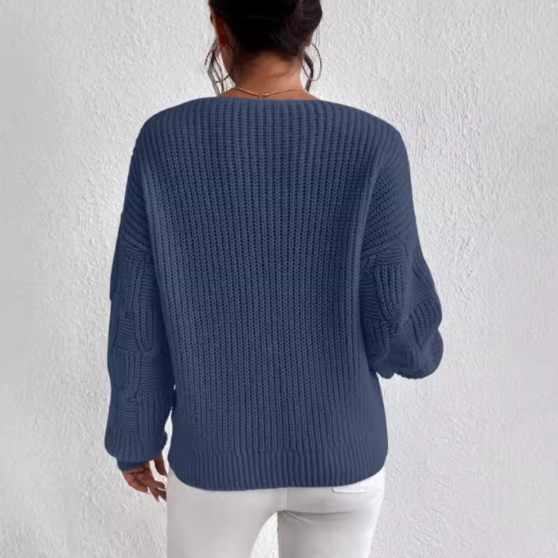 Women's Loose Knit Pullover Sweater – V-Neck Solid Relaxed Fit