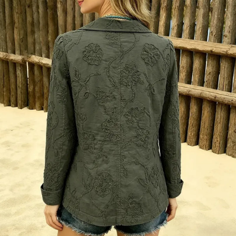Women's Embroidered Blazer Jacket – Ruffle Trim Western Style