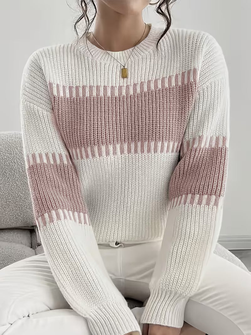 Women's Striped Knit Sweater – Drop-Shoulder, Relaxed Fit
