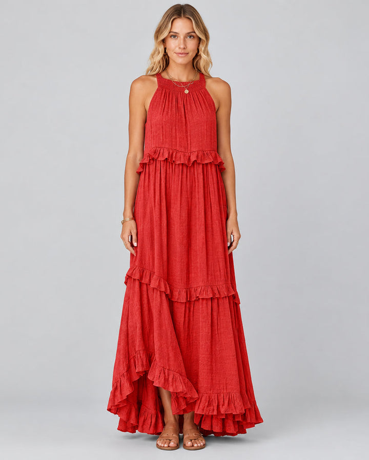Women's Maxi Dress – Sleeveless, Lightweight Cotton, Tiered Cake Skirt