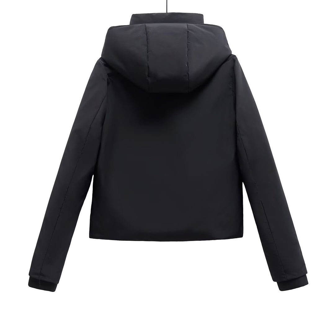 Women's Short Hooded Padded Jacket – Modern Zip-Front Streetwear