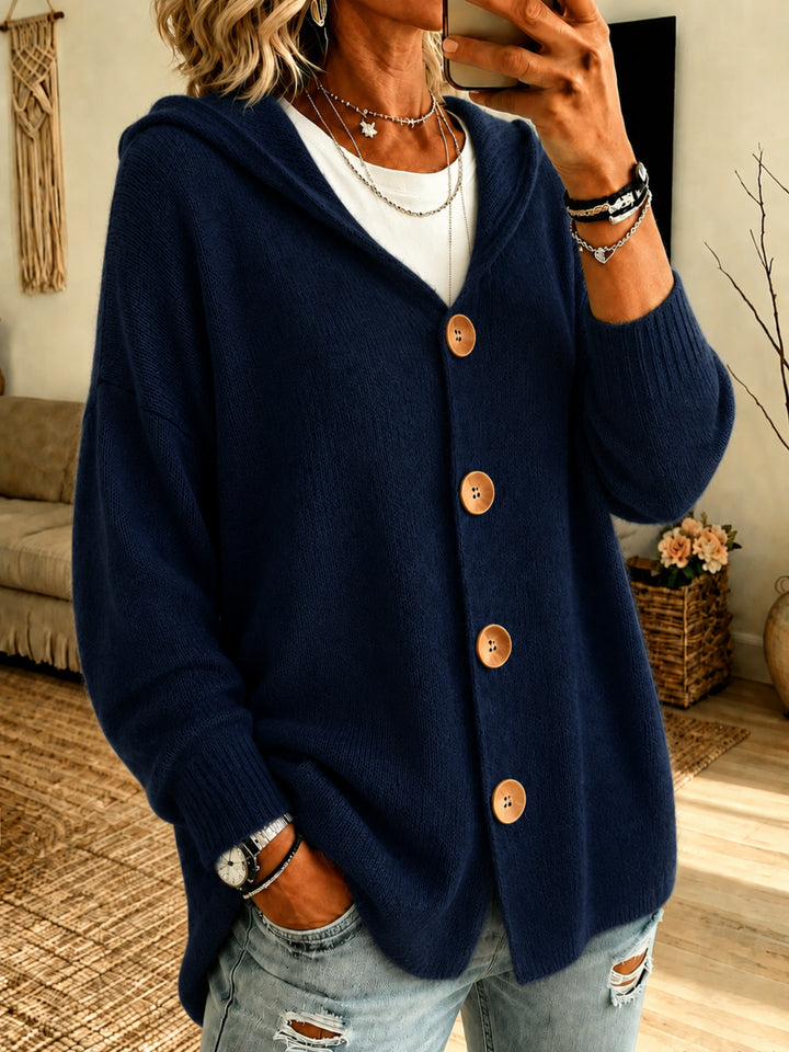 Women's Knitted Hooded Pullover Sweater Jacket – Relaxed Waffle Texture